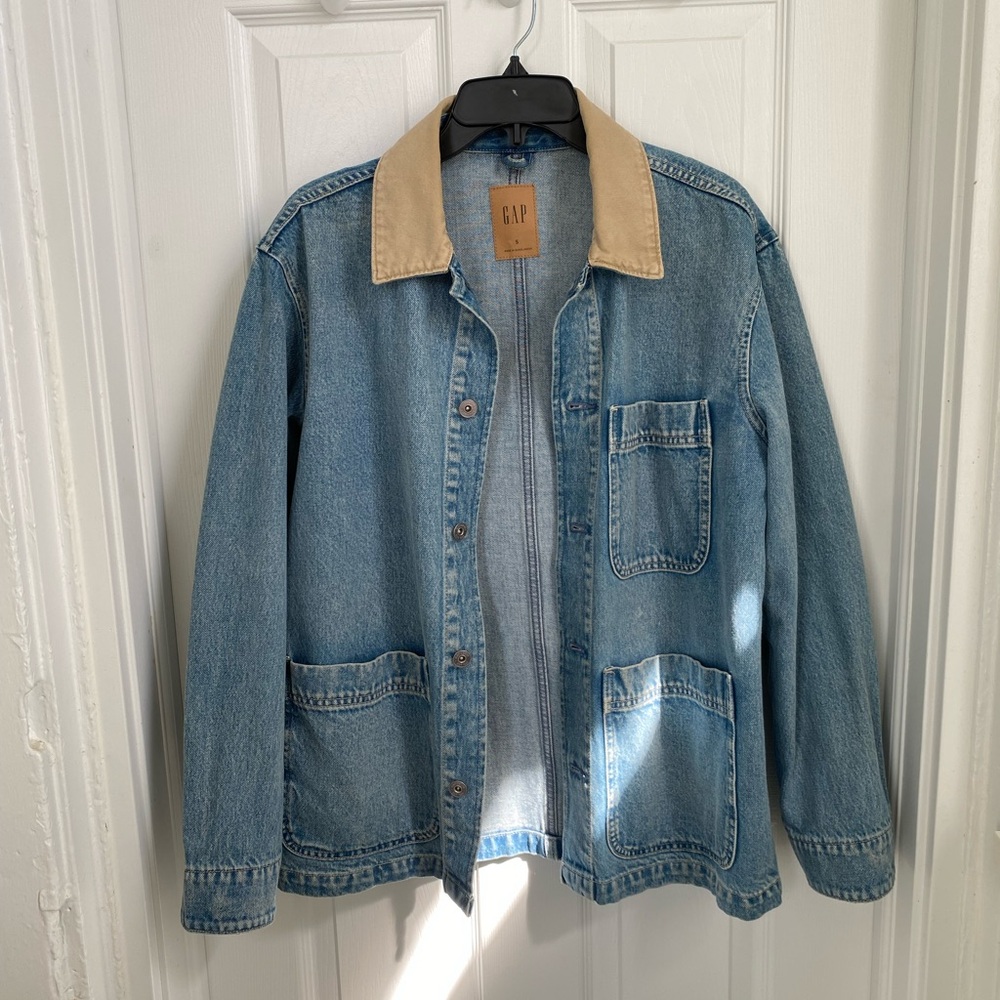 GAP Men's Denim Chore Jacket with Tan Collar Size Small